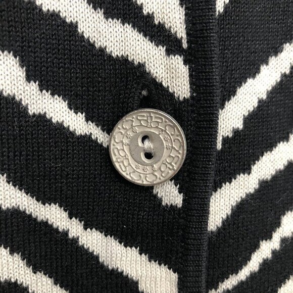 Chicos Size 2 Large Silk Cotton Button Knit Cardigan Jacket Black White Zebra - Picture 3 of 9